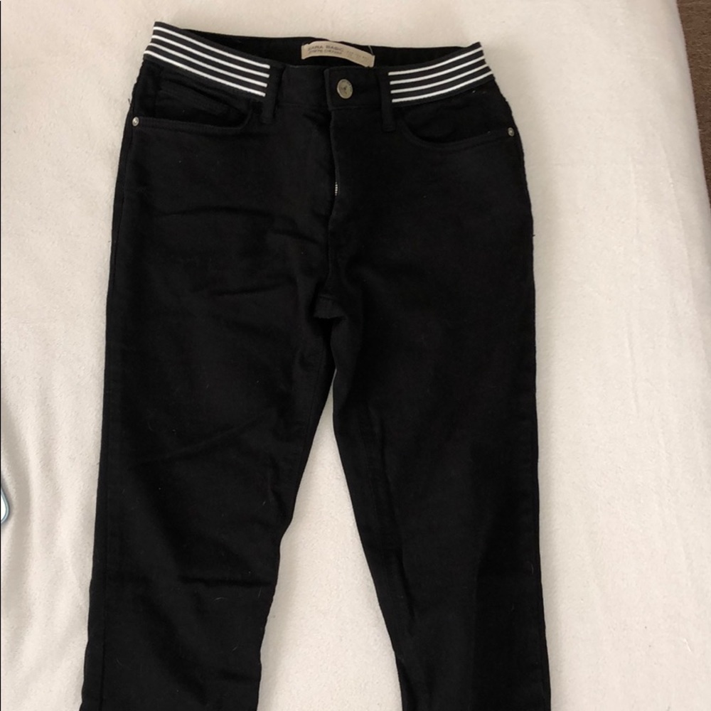 zara black jeans with stripes on top NWOT